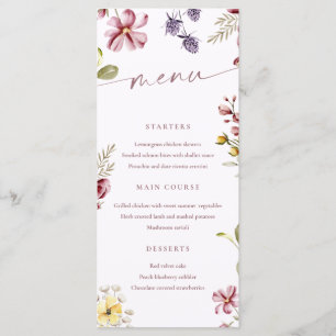 Carte de menu Floral Calligraphie fleur sauvage