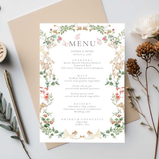 Carte de menu floral de jardin de fleurs sauvages  (Créateur téléchargé)