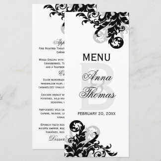 Carte de menu Floral Noir et Argent