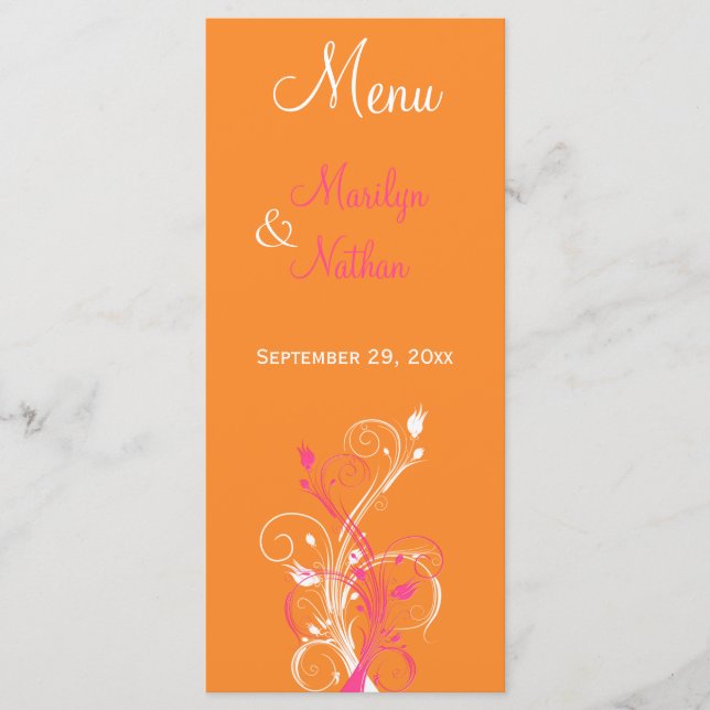 Carte de menu Floral orange, rose et blanc (Devant)