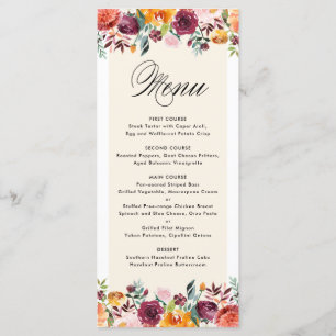 Carte de menu Floral vintage Watercolor Autumn Blo