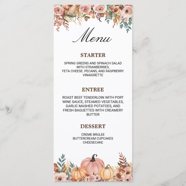 Carte de Menu Florale Élégante pour Événements (Devant)