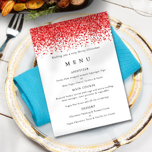 Carte de menu Glam Red Parties scintillant Christm