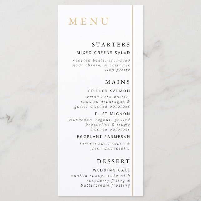 Carte de menu Gold minimaliste (Devant)