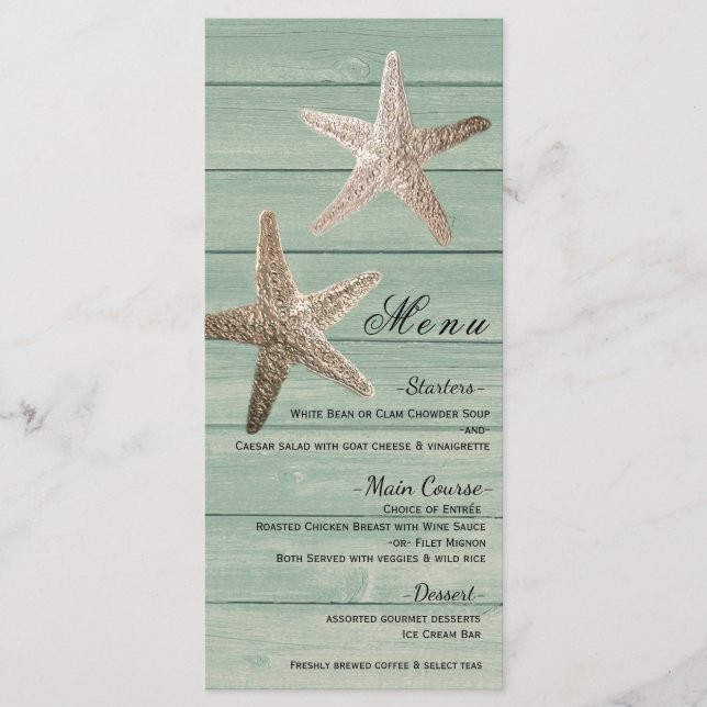 Carte de menu Golden Starfish & Wood Elegant Beach (Devant)