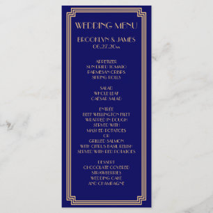 Carte de menu Great Gatsby Art Deco Blue Gold Mari