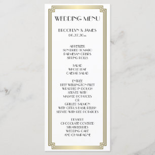 Carte de menu Great Gatsby Art Deco Gold White Mar