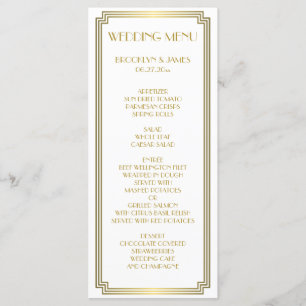 Carte de menu Great Gatsby Art Deco White Gold Mar
