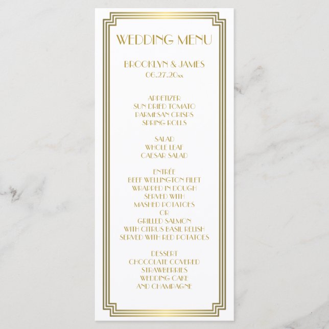 Carte de menu Great Gatsby Art Deco White Gold Mar (Devant)