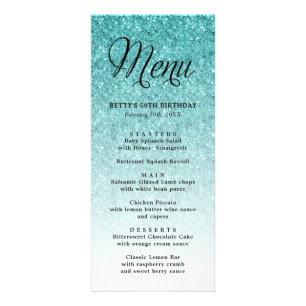 Carte de menu haute Parties scintillant bleu Aqua