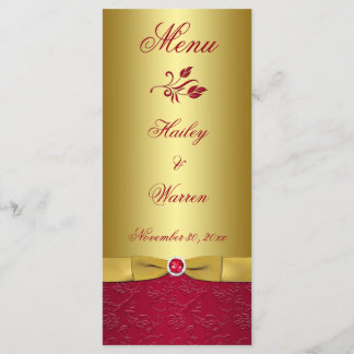 Carte de menu IMPRIMÉE RIBBON Red, Gold Floral