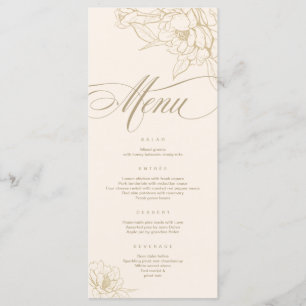 Carte de menu ivoire Mariage avec Peony aux fleurs