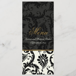 Carte de menu Ivory, Gold, Black Mariage damassé