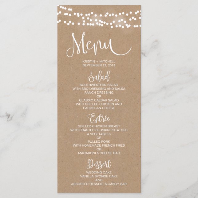 Carte de menu Kraft Lace et Rustic Mariage (Devant)