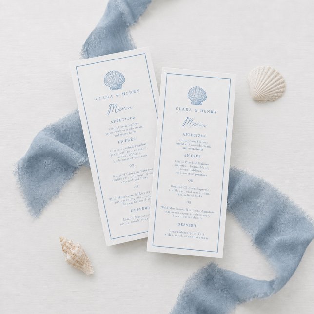 Carte de menu longue pour mariage côtier bleu mini (Créateur téléchargé)