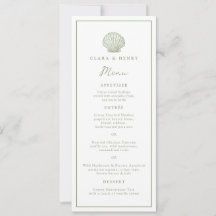 Carte de menu longue vert sauge pour mariage côtie