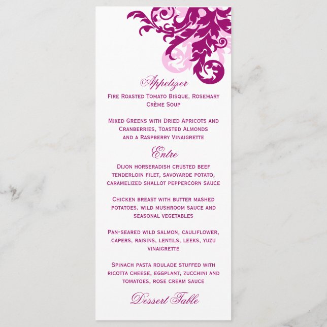 Carte de menu Magenta Flourish (Dos)