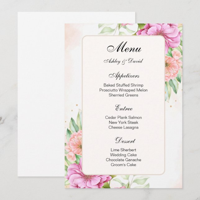 Carte de menu mariage (Devant / Derrière)