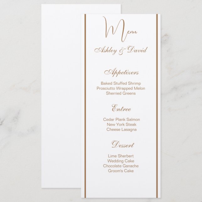 Carte de menu mariage (Devant / Derrière)