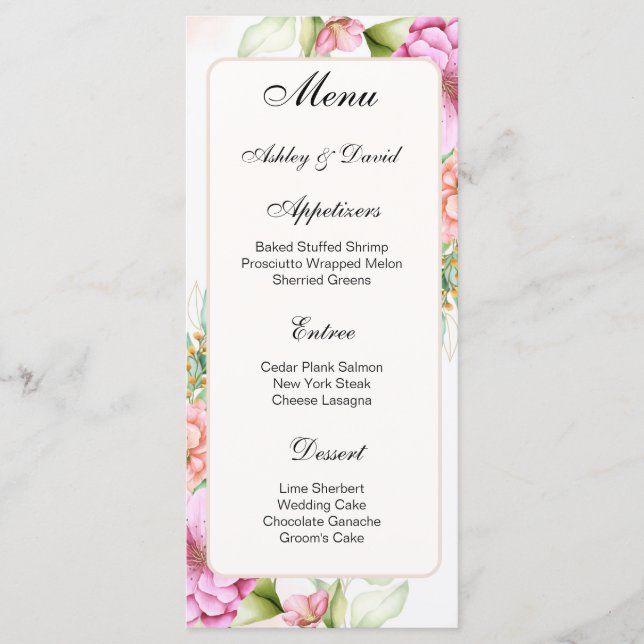 Carte de menu mariage (Devant)