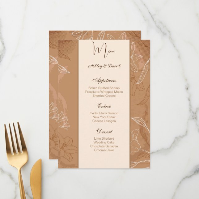 Carte de menu mariage (Devant/Arrière en situation)