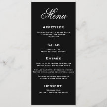 Carte de menu Mariage à script élégant noir et bla