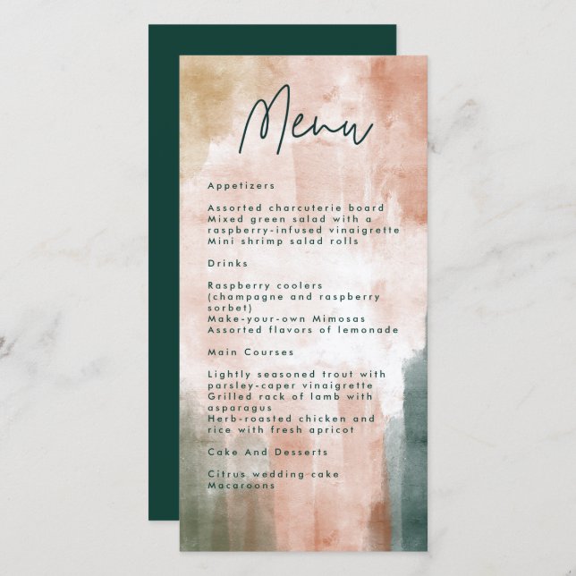 Carte de menu Mariage Abstrait de brosse à l'aquar (Devant / Derrière)