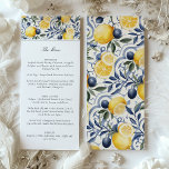 Carte de menu Mariage Amalfi Lemon & Azulejo<br><div class="desc">Cette carte de menu mariage est un festin visuel qui complète les plaisirs gastronomiques qui y sont énumérés. Il dispose d'un citron Amalfi et d'un motif azulejo bleu qui apporte la vitalité des étés italiens à la table. En haut, "The Menu" est élégamment scénarisé, ce qui donne une sélection soignée...</div>