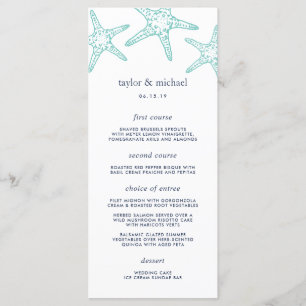 Carte de menu Mariage Aqua & Navy Starfish