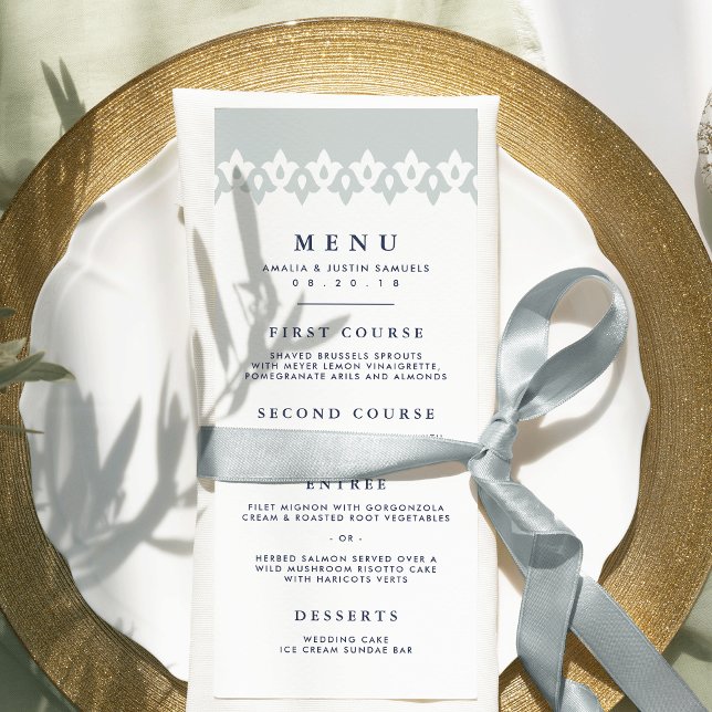 Carte de menu Mariage Arabesque | Bleu clair (Créateur téléchargé)