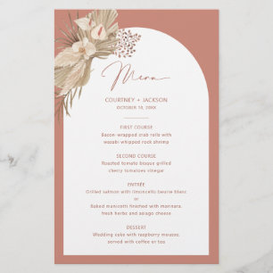 Carte de menu Mariage Arc de Bohême moderne