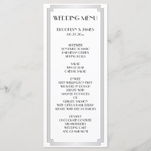 Carte de menu Mariage Argent Gatsby Art Deco