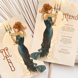 Carte de menu Mariage Art nouveau aux chandelles