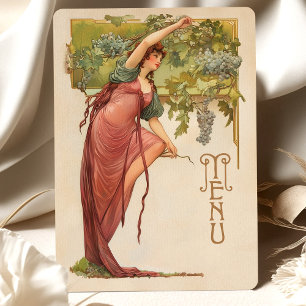 Carte de menu Mariage Art nouveau avec raisins