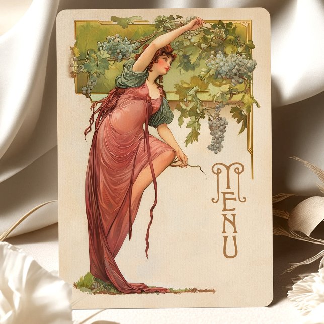 Carte de menu Mariage Art nouveau avec raisins (Créateur téléchargé)