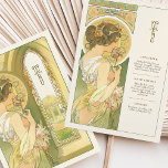 Carte de menu Mariage Art nouveau élégant<br><div class="desc">Une carte de menu d'inspiration Art Nouveau, avec une femme gracieuse dans un cadre serein et verdoyant, imprégnera votre décoration mariage d'une élégance intemporelle. Avec une palette de verdure douce, de jaune doré et de crèmes chaudes, cette carte évoque un sentiment de romantisme et un charme vintage. Les motifs floraux...</div>