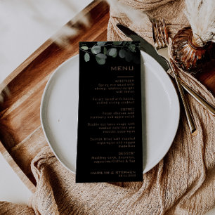 Carte de menu Mariage Black Formal Minimal Eucalyp
