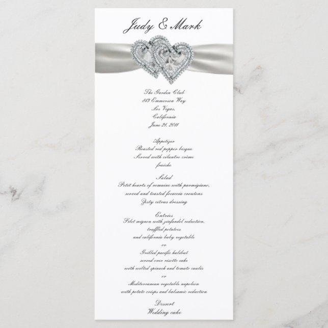 Carte de menu Mariage blanc Coeurs (Devant)