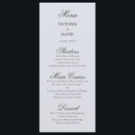 Carte de menu Mariage bleu forêt enchantée<br><div class="desc">Carte de menu Mariage Bleu Bois de forêt enchantée. Le texte est entièrement personnalisable. Une partie de notre suite Faire-part de mariage enchantée. Doté d'un cerf de cerf qui regarde la lune de forêt pendant une nuit brumeuse avec des corbeaux ou des corbeaux volants. Cette collection présente des bijoux foncés...</div>