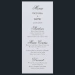 Carte de menu Mariage bleu forêt enchantée<br><div class="desc">Carte de menu Mariage Bleu Bois de forêt enchantée. Le texte est entièrement personnalisable. Une partie de notre suite Faire-part de mariage enchantée. Doté d'un cerf de cerf qui regarde la lune de forêt pendant une nuit brumeuse avec des corbeaux ou des corbeaux volants. Cette collection présente des bijoux foncés...</div>