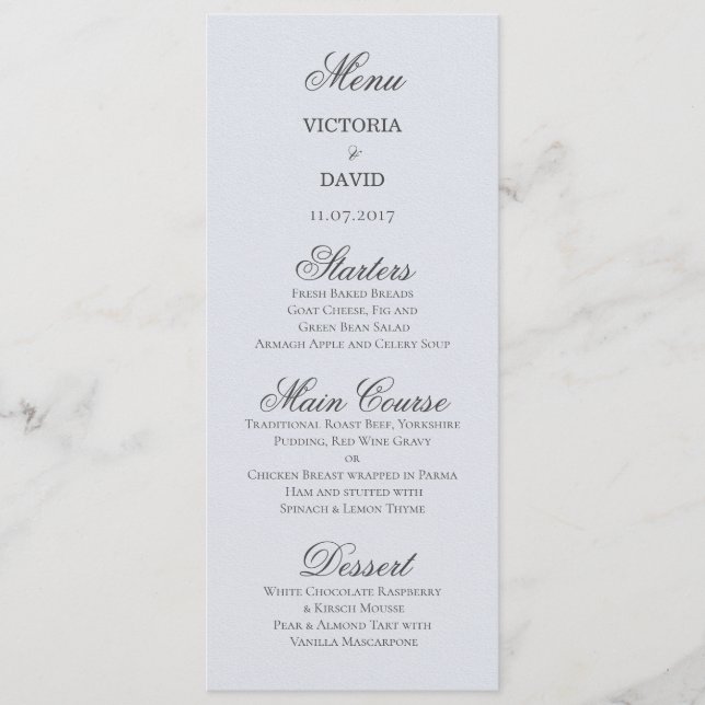 Carte de menu Mariage bleu forêt enchantée (Devant)