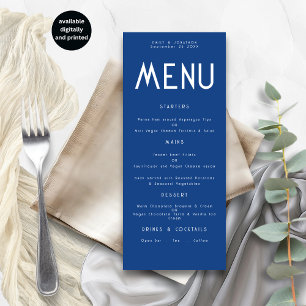 Carte de menu Mariage bleu texte minimaliste