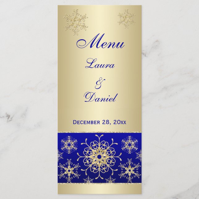 Carte de menu Mariage Blue, Gold Parties scintilla (Devant)