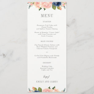 Carte de menu Mariage Blush de la Marine #NBC