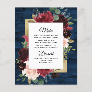 Carte de menu Mariage Blush Gold Blush de la Marin