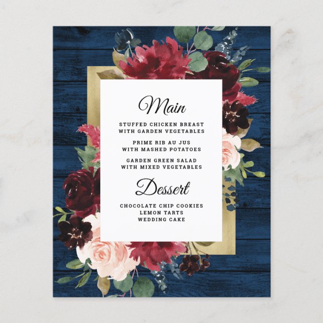 Carte de menu Mariage Blush Gold Blush de la Marin (Devant)