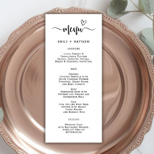 Carte de menu Mariage Boho Heart Script Typographi
