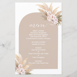 Carte de menu mariage Boho Pampas Grass Arche