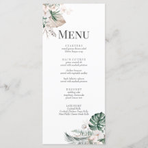 Carte de menu Mariage Boho Tropical Orchid & Monst