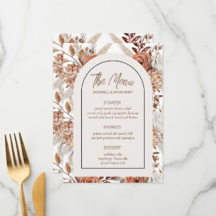 Carte de menu Mariage Boho Watercolor Pampas
